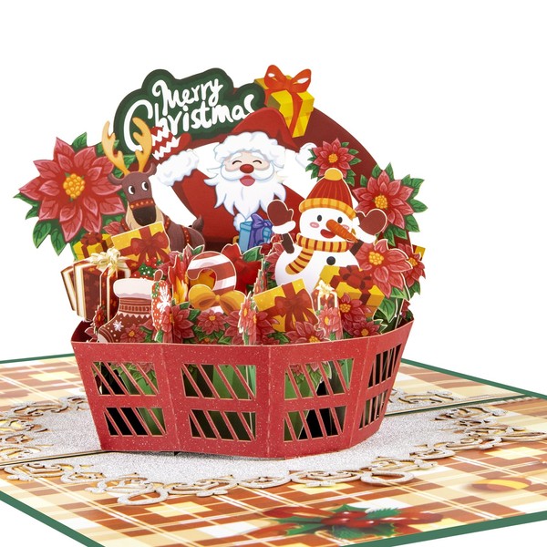 GREETING ART Pop Up Christmas Card, Winter Paper Flower Basket