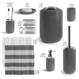 Clara Clark Bathroom Set - Gray Bathroom Accessories Set, 20PC Bathroom Accessory Set, Shower Curtain Set with Liner, Toothbrush Holder, Soap Dispenser, Soap Dish, Toilet Brush Holder, and Trash Can