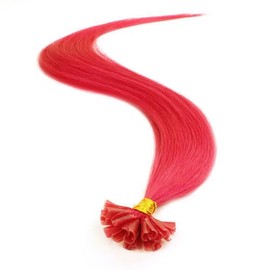 25 Strands U Nail Glue Tip Pre Bonded Fusion 100% Human Hair Extensions 22" Inches Color # Fuchsia Pink