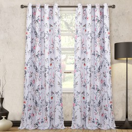 MYSKY HOME Floral Curtains 95 inches Long for Living Room Room Darkening Curtains Thermal Insulated Energy Saving Window Curtains for Bedroom Dining Room, 2 Panels, Red and Grey