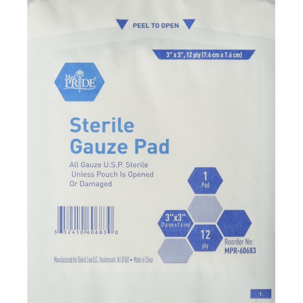 MedPride Hospital Grade Gauze Pad 12-ply (100/Box, 3 Inches X 3 Inches).