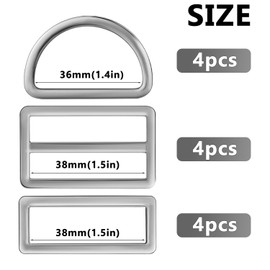 LEBATSION 12pcs Metal Buckles Kit for Straps Backpack DIY Purse Hardware, Silver, 1-1/2''