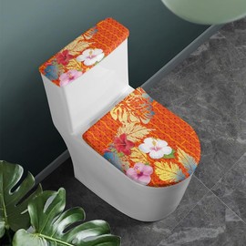 Daulesho Orange Hawaii Hibiscus Standard Toilet Seat Lid Cover Tribal Ethnic Island Totem Bathroom Durable Toilet Seat Lid Cover Set Hawaiian Monstera Universal Fit Toilet Accessories Decor