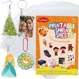 Auihiay 24 Sheets Printable Shrink Dink Sheets, Semi-Transparent Shrinky Films Papers for Inkjet Printer, Printable Shrinky Plastic for DIY Crafts Gifts and Keychain Making Christmas Ornament