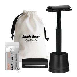 THURLADY Safety Razor with Stand, Single Blade Razors for Men and Women, Reusable Metal Razor, with 10 Double Edge Blades, Smooth Close Shave, Plastic Free, Matte Black