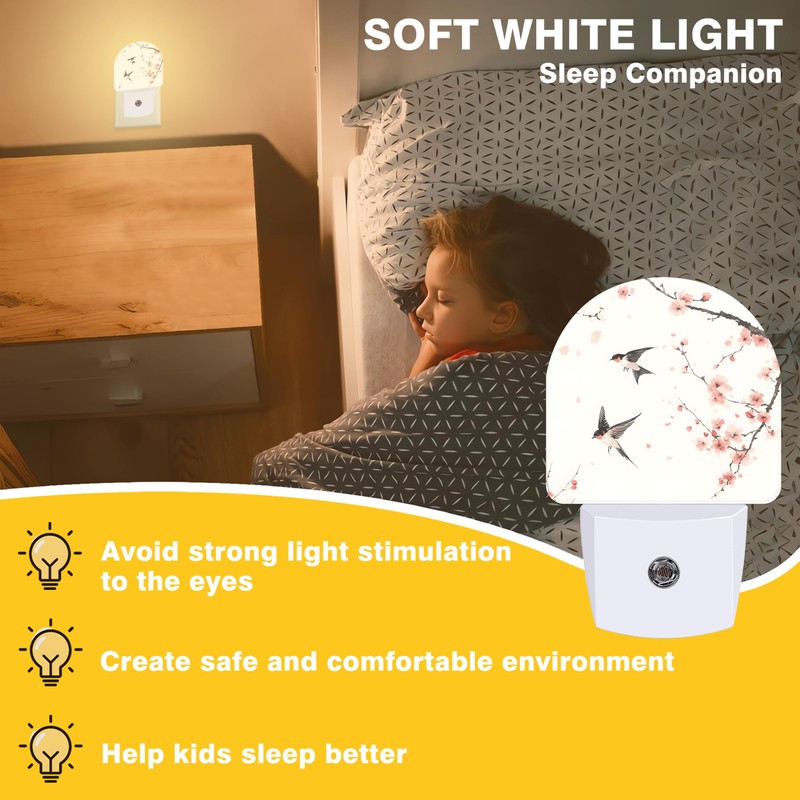 FOISIIAEA Night Light, Spring Bird and Peach Blossom Night Lights