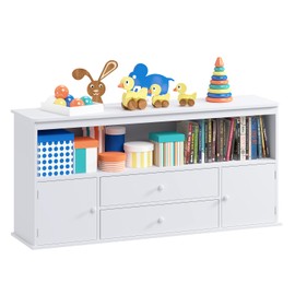 Timy 51.9" Toy Storage Organizer Bookcase Kids Bookshelf Toy Storage Cabinet Wooden Organizer Bins for Reading Storing Playing White