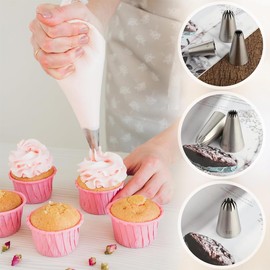 VBKITW Premium Icing Bag Set, with 12 Nozzles and 3 Spatulas, 1 Standard Converter and 1 Standard Converter, Reusable Piping Bags, for Baking and Decorating Cakes