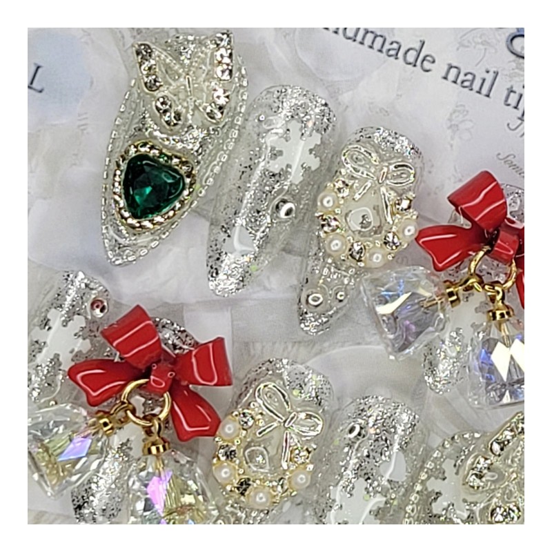 Christmas Jingle Bell Handmade Nail Tips - Stiletto L /