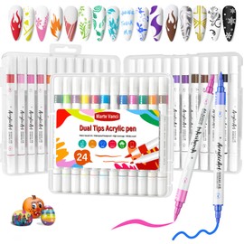 Marte Vanci Acrylic Paint Pens, 24 Colors Dual Tip Acrylic Paint Pens Markers Nail Art Pens with Brush Tip Fine Tip for Nail Beauty, Rocks Painting, Ceramic Glass Wood Canvas, DIY Crafts Art Supplies