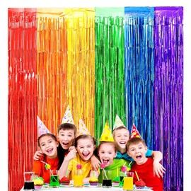 Binpeng Rainbow Foil Fringe Curtain Metallic Tinsel Foil Fringe Streamers Curtains Background Backdrop for Birthday Wedding Baby Shower Party((Width 4.75* Drop 6.56 ft))