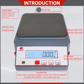 AMGPRSTE 3200g x 0.01g Lab Analytical Precision Balance 01 Gram Weighs Scale Centigram Scale, Calibrated Scale | Scientific Scale for Lab, Jewelry, Business with Counting, Weighing Function and RS232