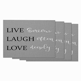 Zaueky Flourish Place Mat Set of 4 Live Serious Laugh Often Love Deeply Encouraging Grey Cotton Linen Placemats Non-Slip Washable Table Mats 12X18 Inches