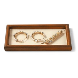 Woodten Small Jewelry Display Tray for Ring Earrings Necklace Bangle Solid Wood Jewelry Dish Tray(S,Beige)