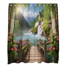 OTRANTO Waterfall Shower Curtain Nature Floral Environment Ecology Adventure Scene Alp Colorful Scenic Lake Theme Plant Bathroom Decor Set Machine Washable Waterproof Fabric 72 x 72 Include Hooks
