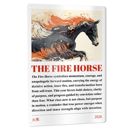 Chinese Culture Wall Decor Metal Sign, Year of the Fire Horse 2026 Decor for Home Living Room Gift for Chinese Style Lovers 8" x 12"