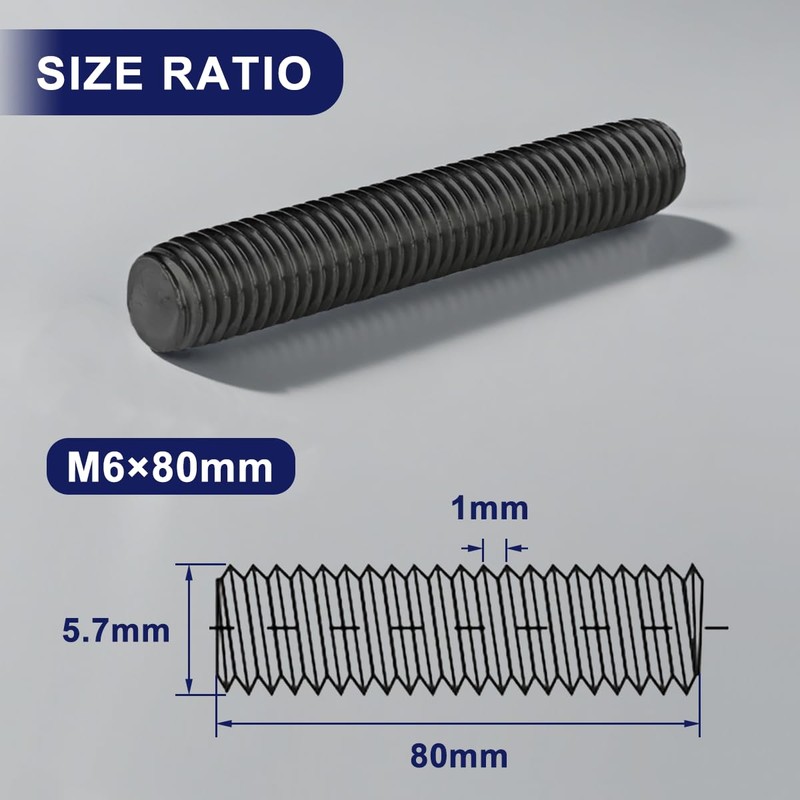 Drenky Pack of 10 Threaded Screws Black M6 x 80