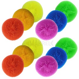 MKR Non-Scratch Round Plastic Scourers, Multi-Purpose Scouring Pads for Kitchen and Bathroom (Pack of 12)