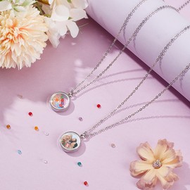 UNICRAFTALE Set of 2 Locket Pendant with 45 cm Necklace Stainless Steel Floating Locket Pendant Living Memory Pendant Necklace 15 mm Large Locket Pendant for Photo Frame for Jewellery Making