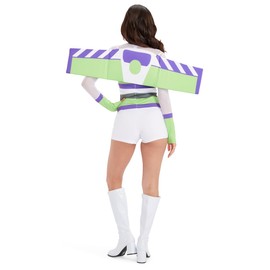 Tipsy Elves 90s White Green and Purple Space Ranger Long Sleeve Bodysuit Costume for Women with Wings Size: Medium