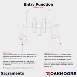 OAKMOORE Commercial Entry Door Handle Locks | Heavy Duty Commercial Door Handle | Commercial Door Locks Knob Grade 2 | Offices, Schools, Industrial Use | UL CUL & ADA | Satin Finish | ANSI A156.2