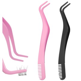 2 Pcs Eyelash Tweezers, Lash Applicator Tool with Comb for Cluster