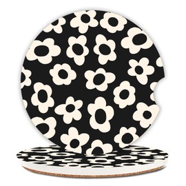 Adastrah Absorbent Car Coasters 2 Pack for Cup Holders, 2.56" Ceramic Stone & Non-Scratch Cork Base Drink Coasters(White Flower)