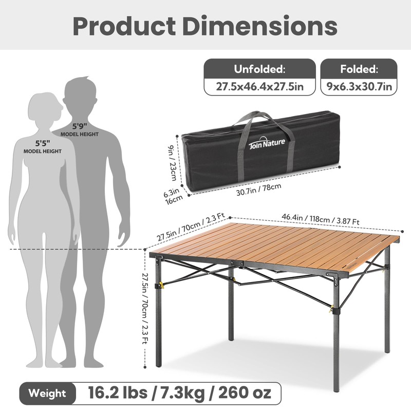 Large 46.4" Camping Table for 2-6 People - 220lbs Capacity