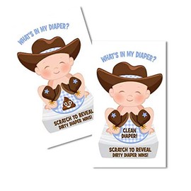 What's In My Diaper Baby Shower Scratch Off Game | Cowboy | 24 Cards - 1 Winner | Baby Shower Games | Baby Shower Door Prizes | Baby Shower Decorations Neutral | Diaper Party | Dirty Diaper Game