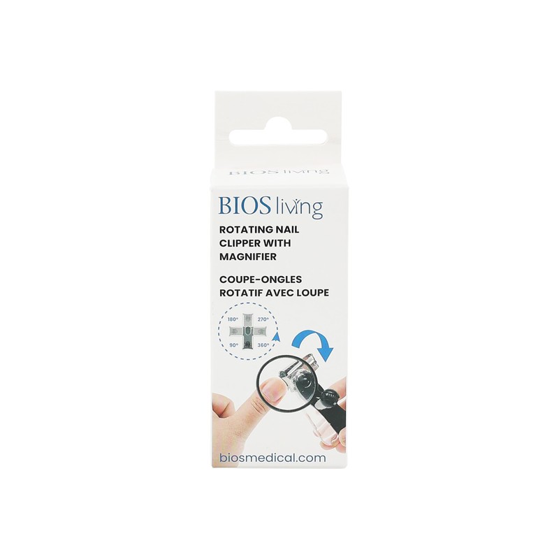 BIOS Living Rotating Nail Clipper, Adjustable Angle, Detachable Magnifier, Ergonomic,