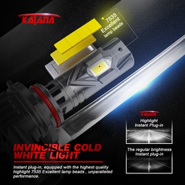 Katana Upgraded 9005 9006 Bulbs, 36000LM 6500K Xenon White Super Bright Mini Size with Cooling Fan, HB3 HB4 Canbus Ready Fog Light, Pack of 4