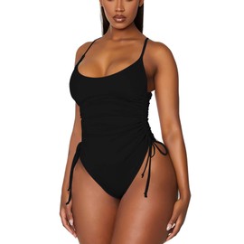 Viottiset Women's Ruched High Cut One Piece Swimsuit Tummy Control Cheeky Bathing Suit Black Small
