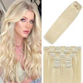 WindTouch Hair Extensions for Women Real Human Hair, 20 Inch 120g 7pcs Platinum Blonde Human Hair Clip in Extensions, Seamless Clip in Hair Extensions Human Hair Soft Natural Straight for Women