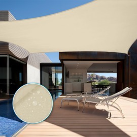 TANG 8' x 12' Waterproof Sun Shade Sail Canpoy Beige Knitted Shade Cloth Curved Edge U*V Block for Patio Backyard Swimming Pool Pergola Carport Awning Customize Available, Beige