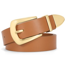 WHIPPY Women Leather Belt for Jeans Pants Dresses Fashion Ladies Western Leather Belt with Solid Gold Buckle L Brown
