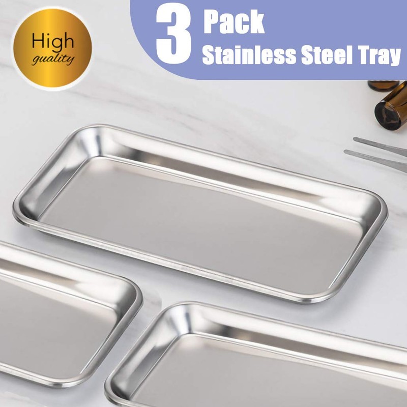 3 Pack Professional Medical Surgical Stainless Steel Dental Procedure Tray