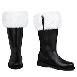 FancyFun Christmas Santa Boots, Santa Boots Men Christmas Santa Claus Boots for Men Wide Calf Costume Boots with White Fur 10-11