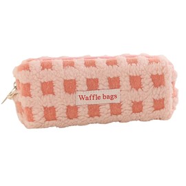 ideastore Pencil Case, Korean Pen Case, Cute, Simple, Stylish, High School Students, Waffle Pattern, Pink, Casual