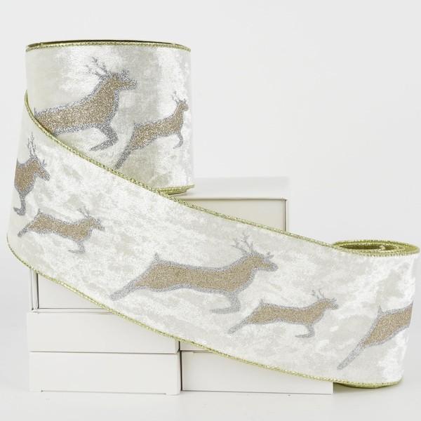 HUIHUANG Wired Christmas Ribbon 4 inch White Velvet Wired Ribbon