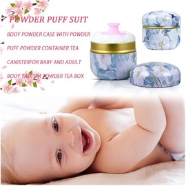 2 Pieces Body Powder Puff and Container Portable for Baby&Women Loose Powder Case Home Travel Powder Box (BLUE)