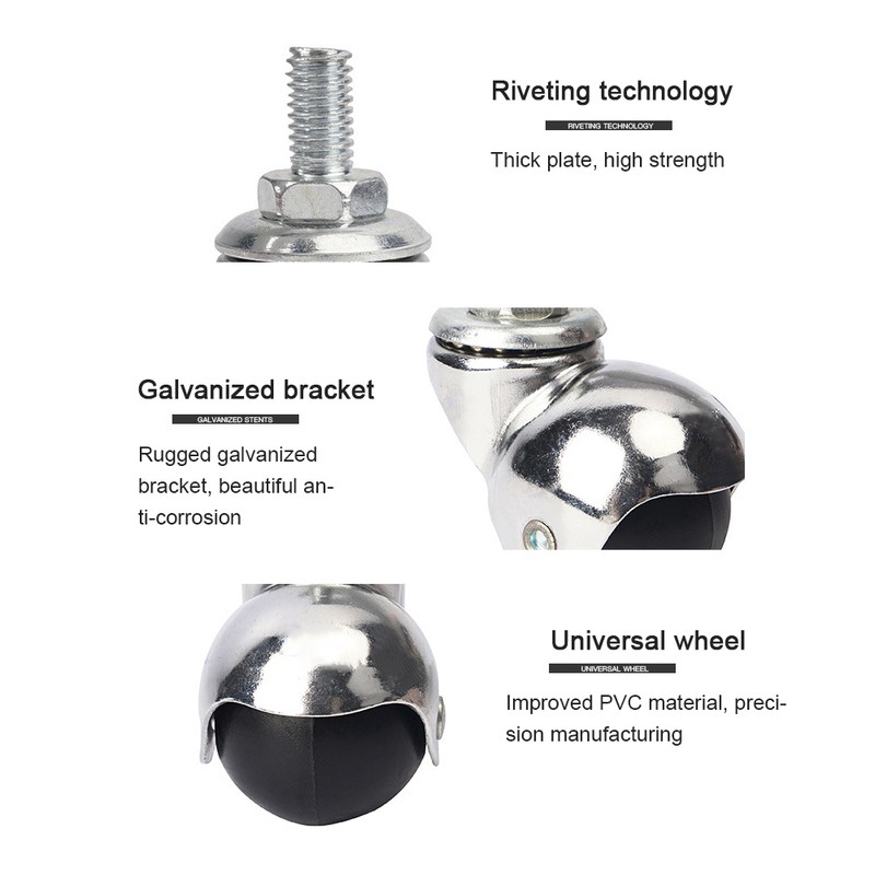 4PCS Universal Ball Caster 1.5 inch Light M10 Screw Rod
