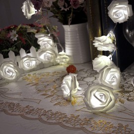 VIPMOON Rose Flower String Lights,2M 20LED Battery Operated Romantic String Lights Bright Warm Flower Rose Lamp Fairy Light for Valentine's Day Wedding Gardens Party Christmas Decoration (White)