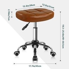 BFTOU 6-Square Lattice PU Swivel Stool with Wheel for Work SPA Shop Massage Height-Adjustable and Cost-Effective Rolling Stool Chair (Brown)