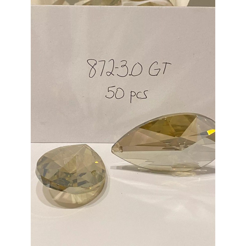 Box of 50 Golden Teak 3" Crystal Tear Drop Large