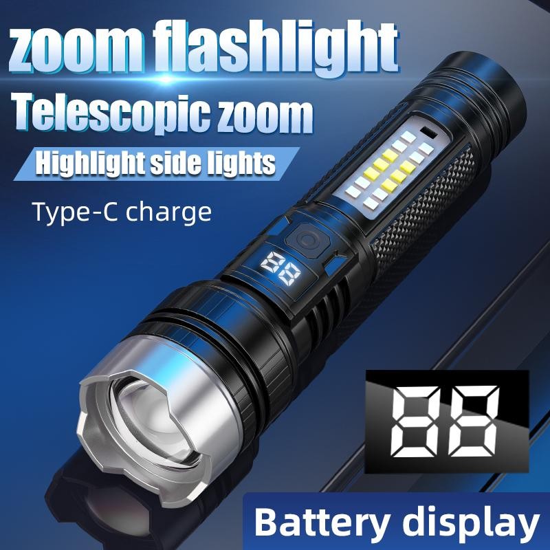 Rechargeable Flashlights High Lumens, 5 Modes Zoomable Linternas with LCD