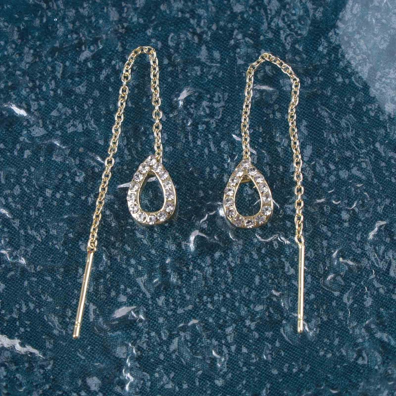 Atentuyi Cz Stud Earrings Gold Threader Earrings Chain Drop Earrings