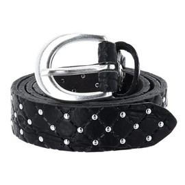 B.Belt Lilou Leather Rivet Belt, black