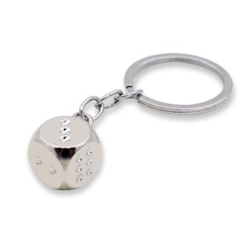Elechobby Metal Dice Keychain 5 Color Options Party Favors Present Key Ring for Gaming Gifts,Bag Accessories (Silver)