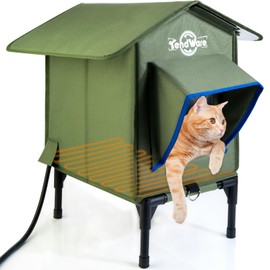 TENDWARE Heated Cat House for Outside Outdoor Cat House with Elevated Base Cat-attracting eave Design Feral Stray Cat Shelter Weatherproof in Winter Garage Yard Porch Size S