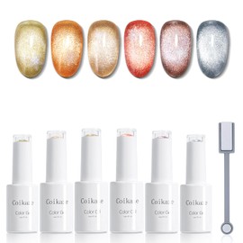 Coikaze Magnetic Nails, Gel Nails, Magnetic Gel, Color Gel, Gel Nail Color, Cat Eyes, Set of 6 Colors, Includes Magnets, Galaxy Nails, Christmas Nails, UV/LED Compatible (Caramel Magnet Gel)